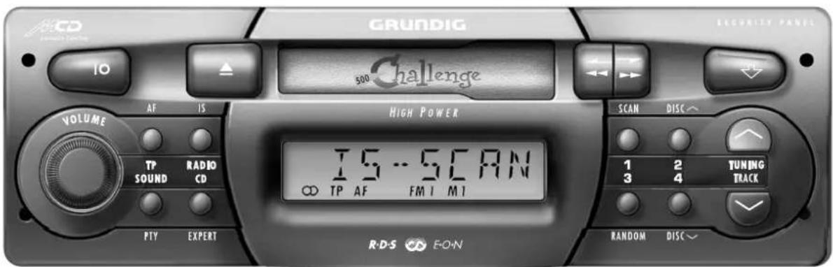 GRUNDIG 500 Challenge SECURITY PANEL 10 VOLUME AF IS TP RADIO SOUND CD PTY EXPERT HIGH POWER IS SCAN CD TP AF FM I M I SCAN DISC 1 2 TUNING 3 4 TRACK R-D-S EON RANDOM DISC
