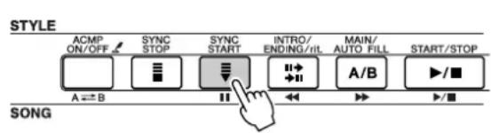 STYLE ACMP ON/OFF SYNC STOP SYNC START INTRO/ ENDING/rit. MAIN/ AUTO FILL START/STOP A B A/B SONG