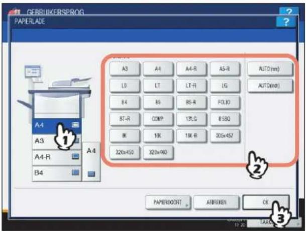 GEBRIUKERSPROG PAPERLADE A3 A4 A4-R A5-R AUTO(nm) L0 LT LT-R LG AUTO(nd) B4 B5 B6-R FOLIO ST-R COMP 135G 85BD R 19K 19K-R 305x457 320x450 320x460 PAPERBOARD A/BRIKEN OK 19:20 TAAD