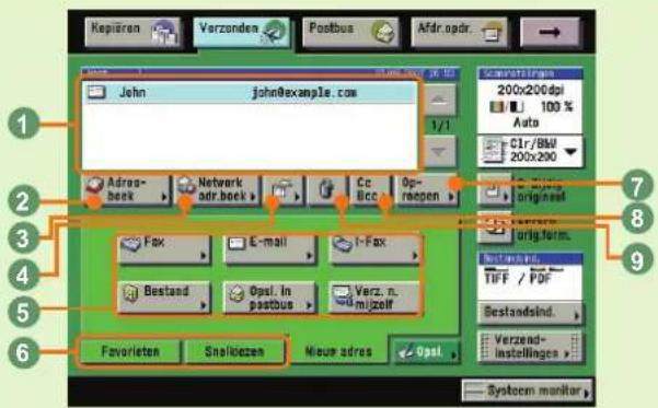 Keplaren Verzenden Postbus Afdr.ADR. John john@example.com 1/1 Adres-beek Network adr.beek Cc Bcc Op-reapen Fax E-mail I-Fax Bestand Opal. In postbus Verz. n.micself Favorites Snelkizen Mioue adres Opal System monitor 200x200dpi Auto Clr/BMI 200x290 Original OriginalForm. Testands TIFF / PDF BestandsInd. Verzend-instellinge System monitor
