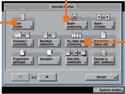 Speciale Functions Build Create Build- sampling Build- scheme Formulier- composite Beveligd watermark Pg / Sets top nummering Wabwerk / Datum aftr. Programma- geheugen Opregen Optir block combinatie Opplan in gebr. postbus. 2/2 Gersed System monitor