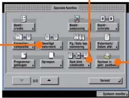 Speciale functions Beeld-create Formulier-composite Seveligd Watermark Pg / Sets leg. nummering Watermark/ Datum strd. Programma- gehogen Opreepen Oper block combinatic Opelien in gstr. postbus. 2/2 Gered System monitor