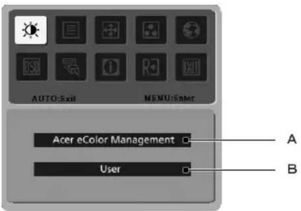 AUTO:Exit MENU:Enter Acer eColor Management User A B