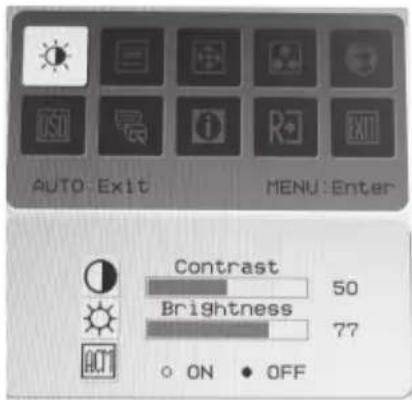 AUTO: Exit MENU: Enter Contrast Brightness 77 ON OFF