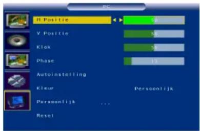 H Positie V Positie Klok Phase Autoinstelling Kleur Persoenlijk ... Reset Persoenlijk