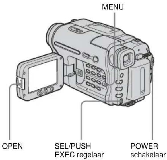 MENU OPEN SEL/PUSH EXEC regelaar POWER schakelaar