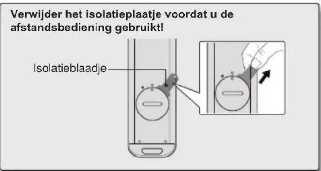 Verwijder het isolatieplaatje voordat u de afstandsbediening gebruikt! Isolatieblaadje