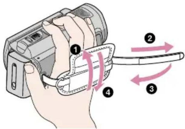 SONY HDR-CX505 - Maak de handgreepband vast. - 1