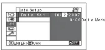 Date Setup Date Set 10:21:20:07 8:00 Date Mode ENTER RETURN