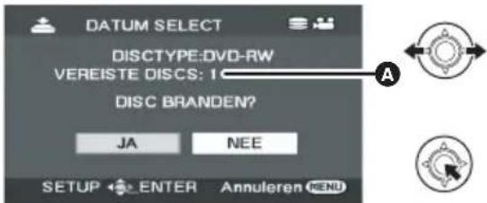 DATUM SELECT DISCTYPE: DVD-RW VEREISTE DISCS: 1 DISC BRANDEN? JA NEE SETUP ENTER Annuleren MENU