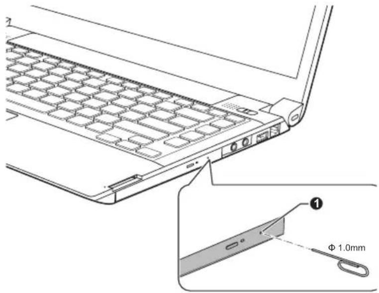 TOSHIBA Portege R850 - Een schijf verwijderen wanneer de schijflade niet opengaat - 1