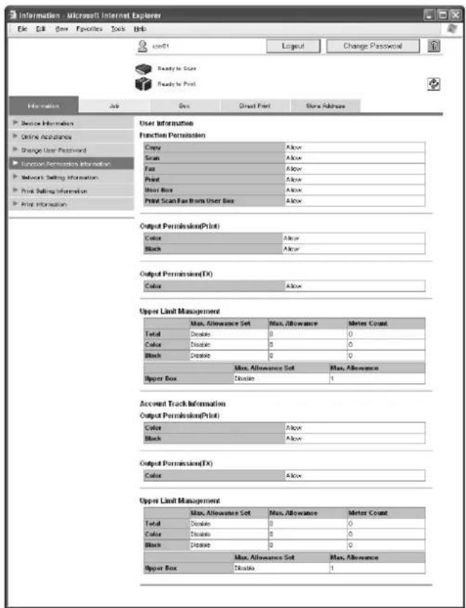 Océ CS250 - Function Permission Information - 1