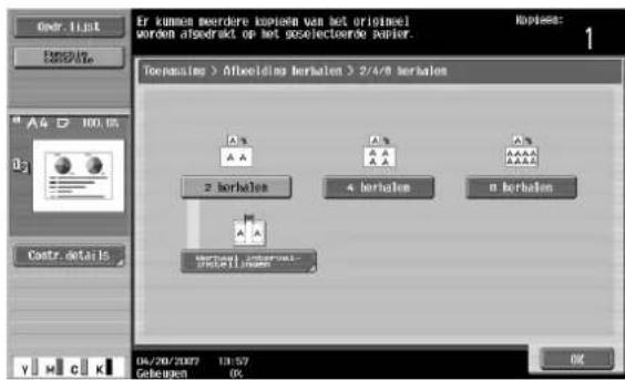 Océ CS250 - Druk onder "Richting" op [Met marge] of [Zonder marge] of druk op [2/4/8 herhaal]. - 2
