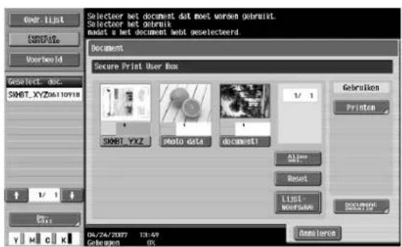 Océ CS250 - Geef het wachtwoord op voor de vertrouwelijke box en druk vervolgens op [OK]. Een lijst van de documenten die kunnen worden afgedrukt, worden weergegeven. - 2