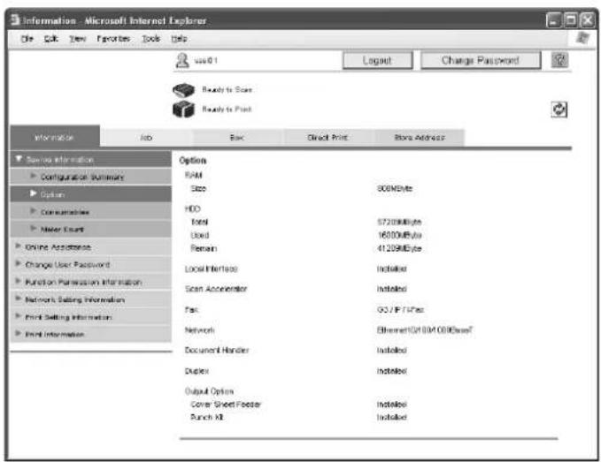 Océ CS250 - Device Information – Option - 1