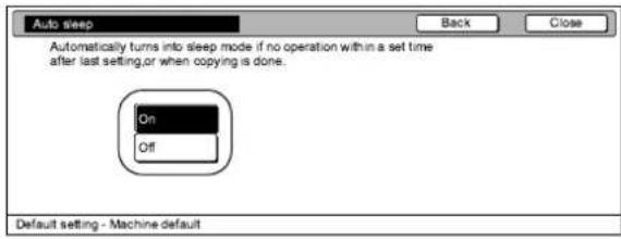 Océ OP31C - "Auto sleep" selecteren in de kolom "Default menu" aan de linkerkant van het aanraakscherm en daarna de toets "Change #" indrukken. - 1