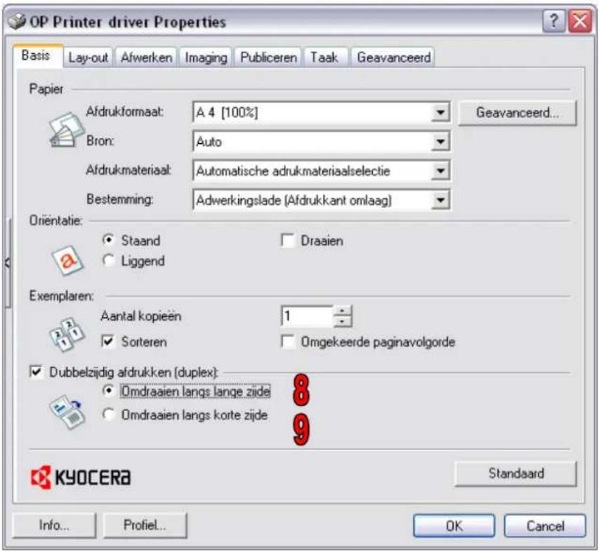 Océ KX driver - Selecteer het tabblad Basis en plaats een vinkje voor Dubbelzijdig afdrukken. (duplex) - 1
