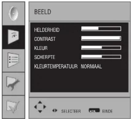 BEELD HLDERHEID CONTRAST KLEUR SCHERPTE KLEURTEMPERATUUR NORMAAL SELECTER NEW EINDE