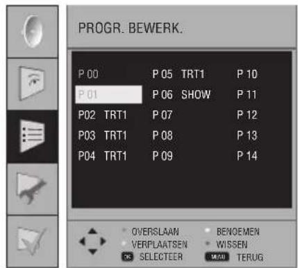 PROGR. BEWERK. P 00 P 05 TRT1 P 10 P 01 P 06 SHOW P 11 P02 TRT1 P 07 P 12 P03 TRT1 P 08 P 13 P04 TRT1 P 09 P 14 OVERSLAAN BENOEMEN VERPLAATSEN WISSEN SELECTER MEAU TERUG
