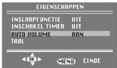 EIGENSCHAPPEN INSLAAPFUNCTIE UIT INSCHAKEL TIMER UIT AUTO VOLUME AAN TAAL OK MENU EINDE
