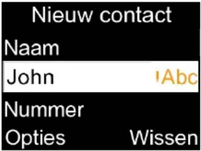 Nieuw contact Naam John !Abc Nummer Opties Wissen