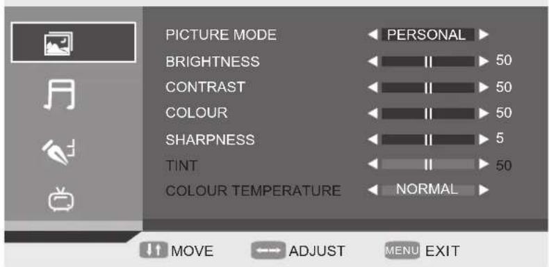 DENVER TFD-1914DVBT CU - VIDEO MENU OPTIONS (picture) - 2