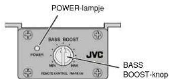 POWER-lampje BASS BOOST JVC POWER MIN MAX REMOTE CONTROL TIME/18 BASS BOOST-knop