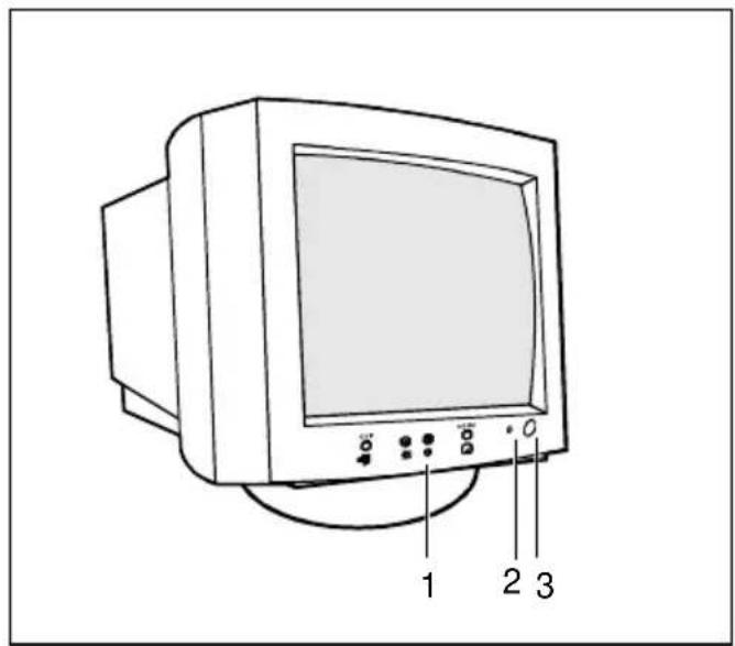 Diagram of a vintage CRT monitor with labeled ports and indicators