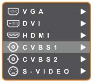 VGA DVI HDMI CVBS1 CVBS2 S - VIDEO
