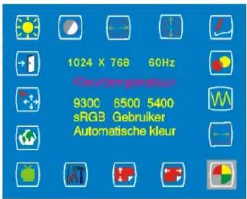 1024 X 768 60Hz Kleur temperature 9300 6500 5400 sRGB Gebruiker Automatische kleur