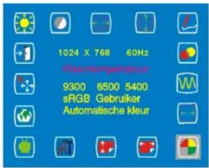 1024 X 768 60Hz Heatertemperature 9300 6500 5400 sRGB Gebruiker Automatische kleur