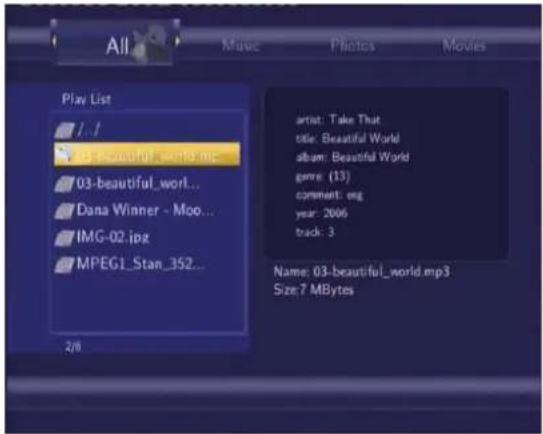 All Music Photos Movies Play List 1 / 1 03 beautiful_worlo mg 03-beautiful_worl... Dana Winner - Moo... IMG-02.jpg MPEG1_Stan_352... 2/6 artist: Take That title: Beautiful World album: Beautiful World genre: (13) comment: img year: 2006 track: 3 Name: 03-beautiful_world.mp3 Size: 7 MBytes