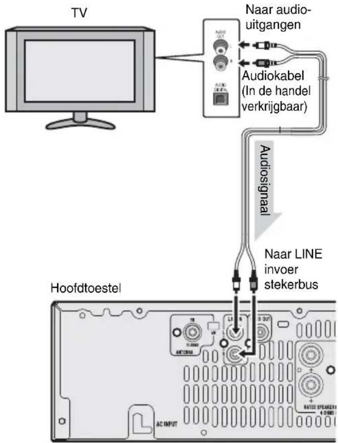 TV Audiokabel (In de handel verkrijgbaar) Audiouitgangen Audiognaal Haar LINE invoer stekerbus Hoofdtoestel AC INPUT RATED SPEAKER 4.000