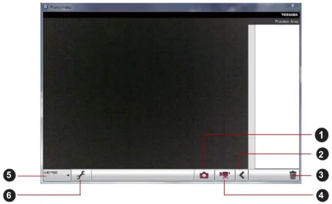 Photo/Video TOSHIBA Preview Area 640*480 ① ② ③ ④ ⑤ ⑥