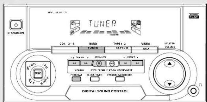 MINT LIST SYSTEM STANDBY-ON CD1+2+3 BAND TAPE1+2 VIDEO MASTER VOLUME TUNER TAPECD AUX DIGITAL SOUND CONTROL