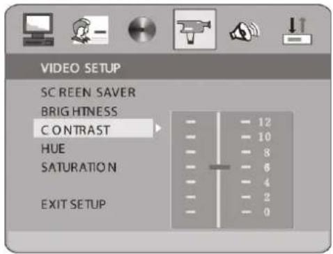 VIDEO SETUP SCREEN SAVER BRIGHTNESS CONTRAST HUE SATURATION EXIT SETUP - - - - - - - - - - - - - - - - - - - - - - - - - - - - - - - - - - - - - - - - - - - - - - - - - - - - - - - - - - - - - - - - - - - - - - 12 - 10 - 8 - 6 - 4 - 2 - 0
