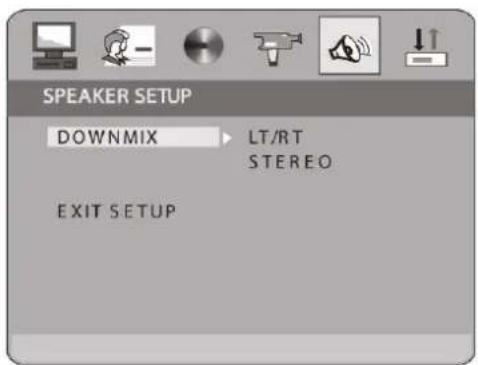 SPEAKER SETUP DOWNMIX LT/RT STEREO EXIT SETUP