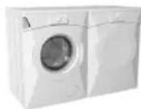 Diagram of a washing machine with a spring component inside, showing internal components and airflow direction (no text or labels)
