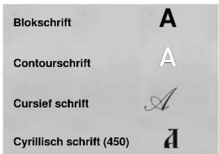 Blokschrift Contourschrift Cursief schrift Cyrillisch schrift (450) A A A