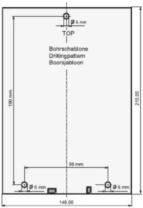 TOP Bohrschablone Drillingpattern Boorsjabloon 190 mm 210.00 96 mm Ø 6 mm Ø 6 mm 148.00