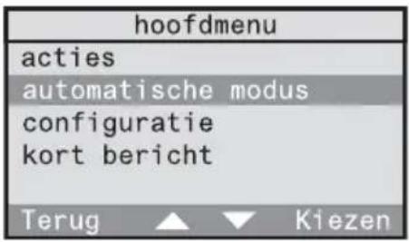 hoofdmenu acties automatische modus configuratie kort bericht Terug ▲ ▼ Kiezen