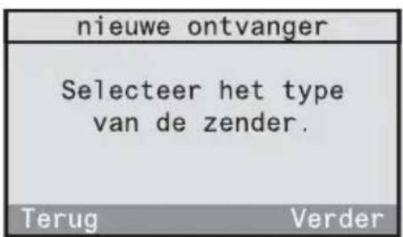 nieuwe ontvanger Selecteer het type van de zender. Terug Verder
