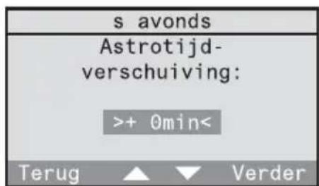 s avonds Astrotijd- verschuiving: >+ 0min< Terug ▲ ▼ Verder