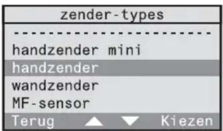 zender-types handzender mini handzender wandzender MF-sensor Terug ▲ ▼ Kiezen