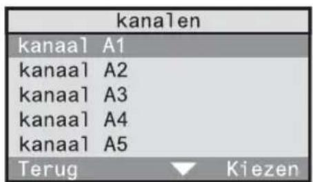 kanalen kanaal A1 kanaal A2 kanaal A3 kanaal A4 kanaal A5 Terug Kiezen