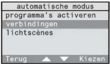automatische modus programma's activeren verbindingen lichtscènes Terug ▲ ▼ Kiezen