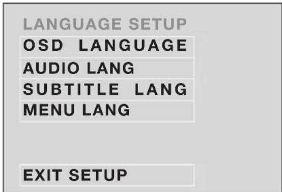 LANGUAGE SETUP OSD LANGUAGE AUDIO LANG SUBTITLE LANG MENU LANG EXIT SETUP