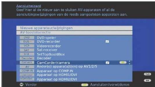 Aansluitewicz Geef hier al de nieuw aan be sluiten AV-apparaten of al de aansluitingswijzigingen van de reeds aangesloten aoperaten aan. Nieuwte apparatuur/wijzigingen AV-loostelseerichtie DVD DVD-spleter DVD DVD-recorder VCA Videorecorder SAT Sat-receiver STB SetTopBox/dBox Decoder Decoder Camera CamCorder/camera AV Ander(c) appara(a)(cn) op AV1/2/5 COMP.IN Apparaat op COMP.IN HOMO Apparaat op HDMI1/DVI HOMO Apparaat op HDMI2/DVI Verder Aansluiten/verwideren