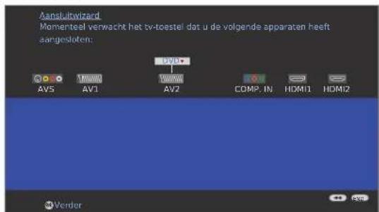 Aanslukwicz Momenteel verwacht het tv-toestel dat u de volgende apparaten heeft aangesloten: AV5 AV1 AV2 COMP. IN HDMI1 HDMI2 Verder