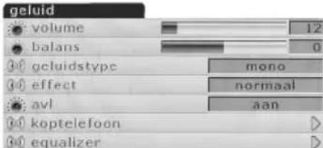 geluid volume 12 balans 0 geluidstype mono effect normaal avl aan koptelefoon equalizer